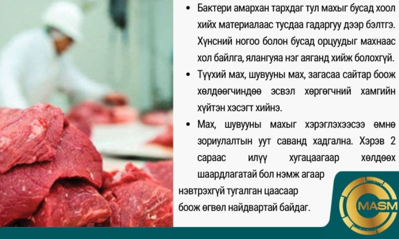 ЗӨВЛӨМЖ: Мал, амьтны гаралтай бүтээгдэхүүн олон төрлийн бактери нян үржиж байдаг